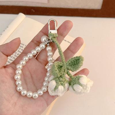 Häkelblume Frucht Niedlicher Schlüsselanhänger Anhänger Taschenanhänger Schlüsselanhänger Handgemachte Blume mit Kunstperlenketten-Accessoire