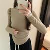 Half Turtleneck Solid Color Fleece Pleated Bottoming Shirt for Women Autumn and Winter New Slim Fit Waist Long-sleeved T-shirt Inside