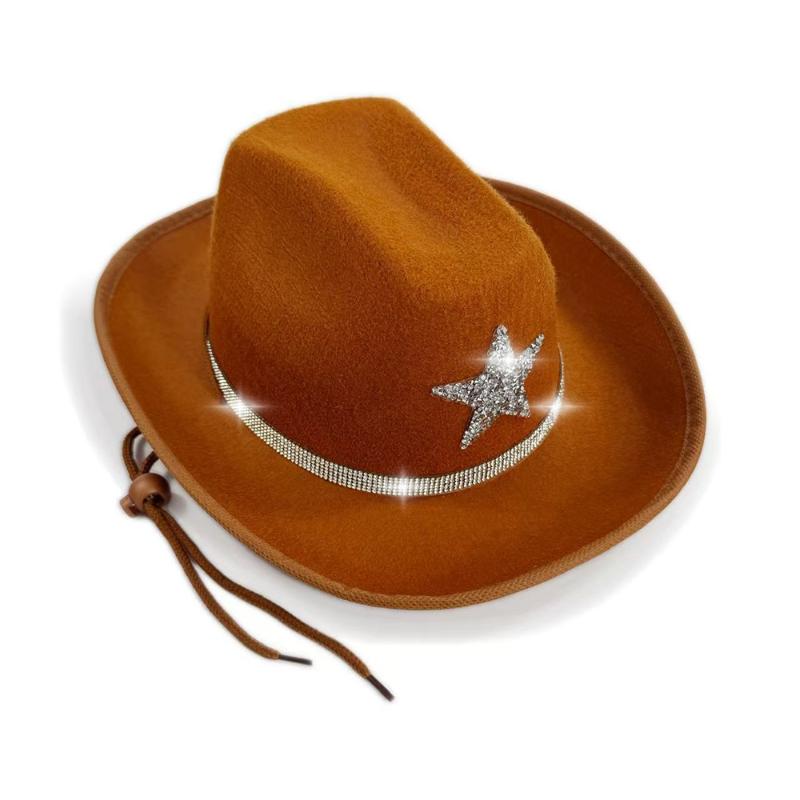 Kid'S Western Hat Festive Rhinestone Pentagram Cowboy Hat Children'S Cowboy Hat For Dress-Up Party Festival Western Themed