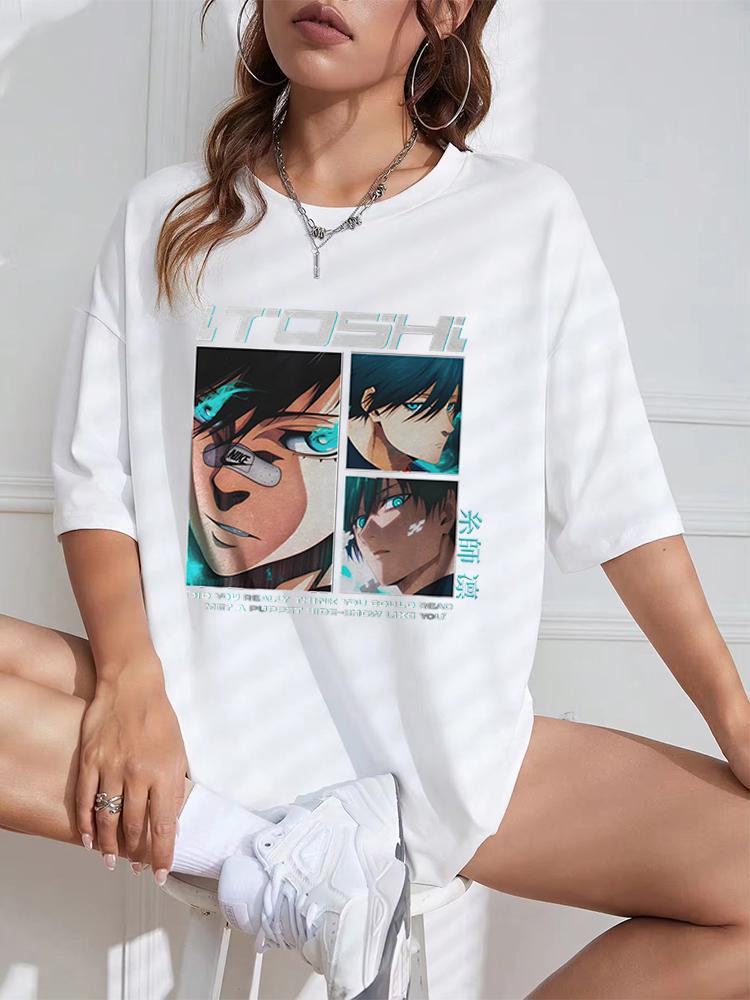 

Футболка аниме BLUE LOCK Rin Itoshi с принтом Harajuku для женщин, футболка с рисунком манги, уличная одежда, короткий рукав, хлопковая женская футболка BLUE LOCK S