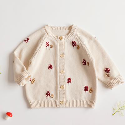 Autunno Inverno Bambina Maglioni Lavorati a Maglia Ricamo Fungo Bambini Piccoli Cotone Cardigan Cappotti