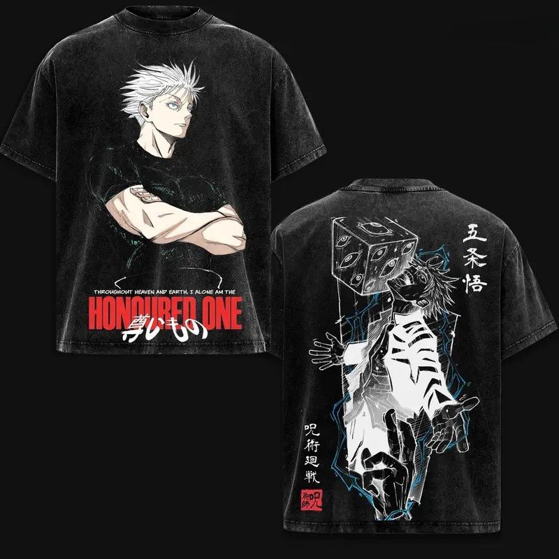 Gojo Satoru Jujutsu Kaisen Anime Clothing Men Women Oversized T-shirts Short Sleeve Washed T Shirt Cotton Tshirt Harajuku Tops