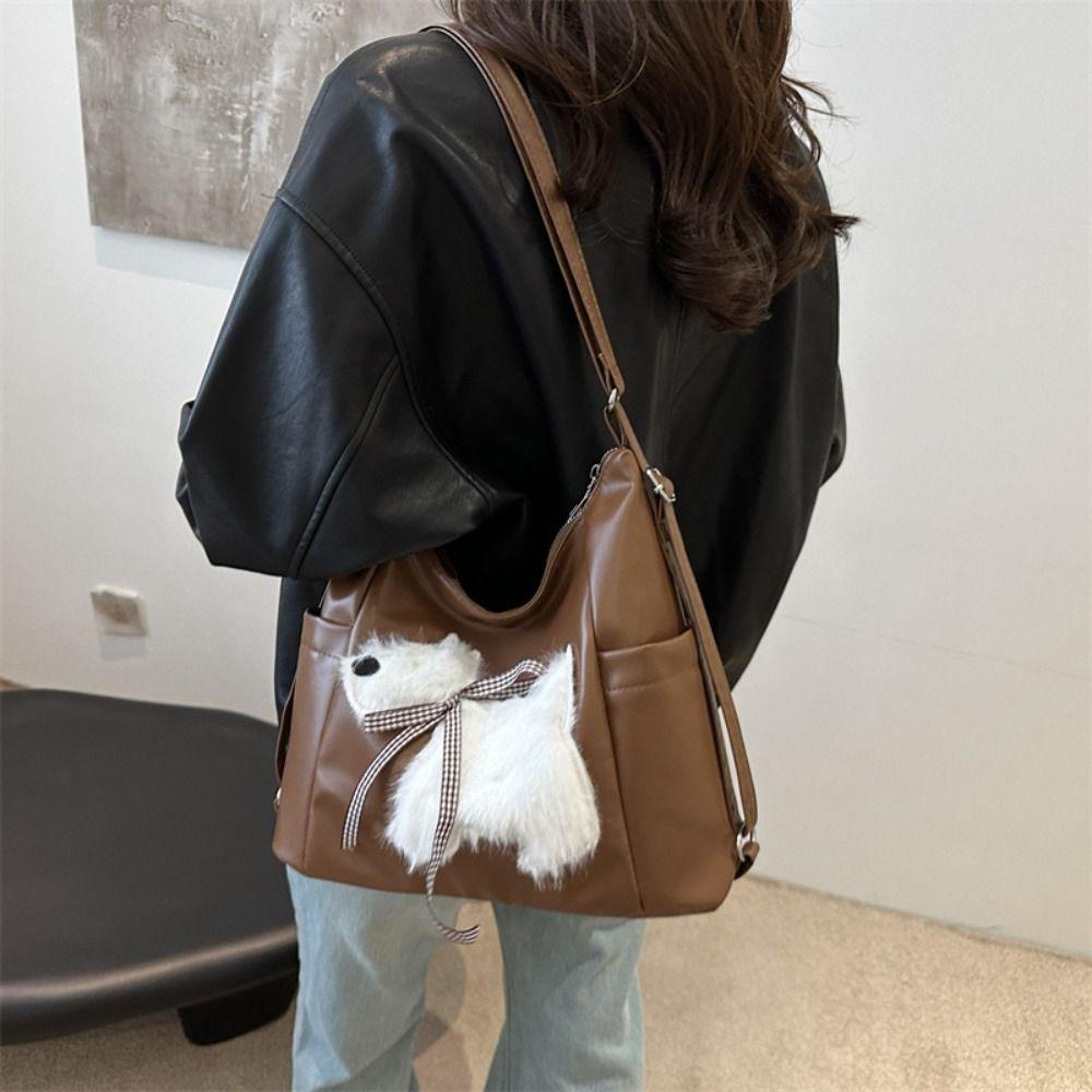 Korean Style Bow Puppy Crossbody Bag Large Capacity Shoulder Tote Handbag  Girls