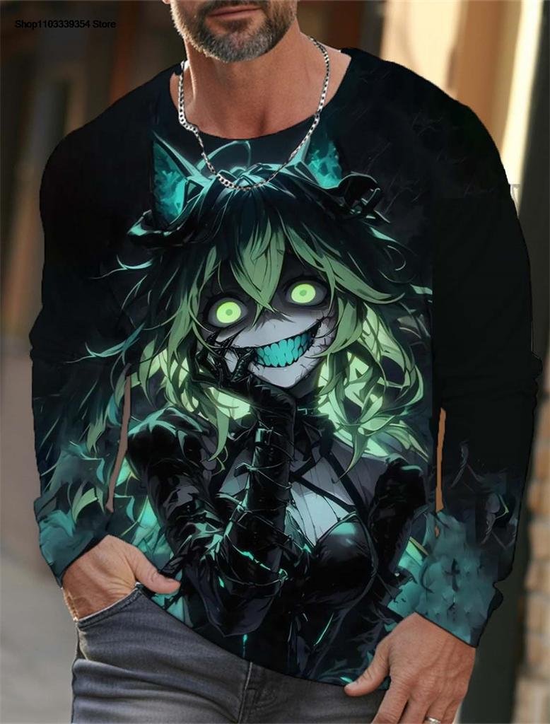 Trendy Anime Beauties Graphic T Shirts Fashion Autumn Streetwear Hip Hop 3D Printed Long Sleeve T-shirts Cool Oversized Tees