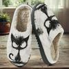 Exclusive Solid Black Cat Cotton Slippers - Women's Autumn/Winter Collection