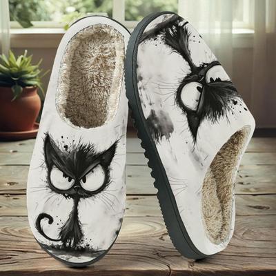 Exclusive Solid Black Cat Cotton Slippers - Women's Autumn/Winter Collection