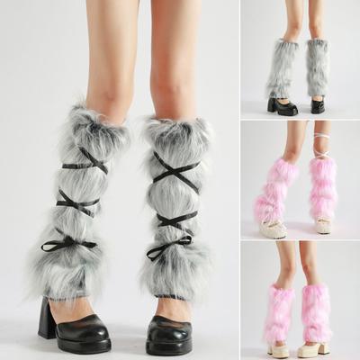 Women Fuzzy Leg Warmers Faux Fur Fluffy Boot Covers Knee High Warm