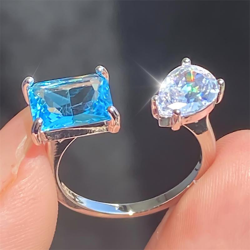 ZAKOL Luxury Square Water Drop AAA Cubic Zirconia Open Rings for Women Clear Pink Green CZ Engagement Wedding Party Zircon
