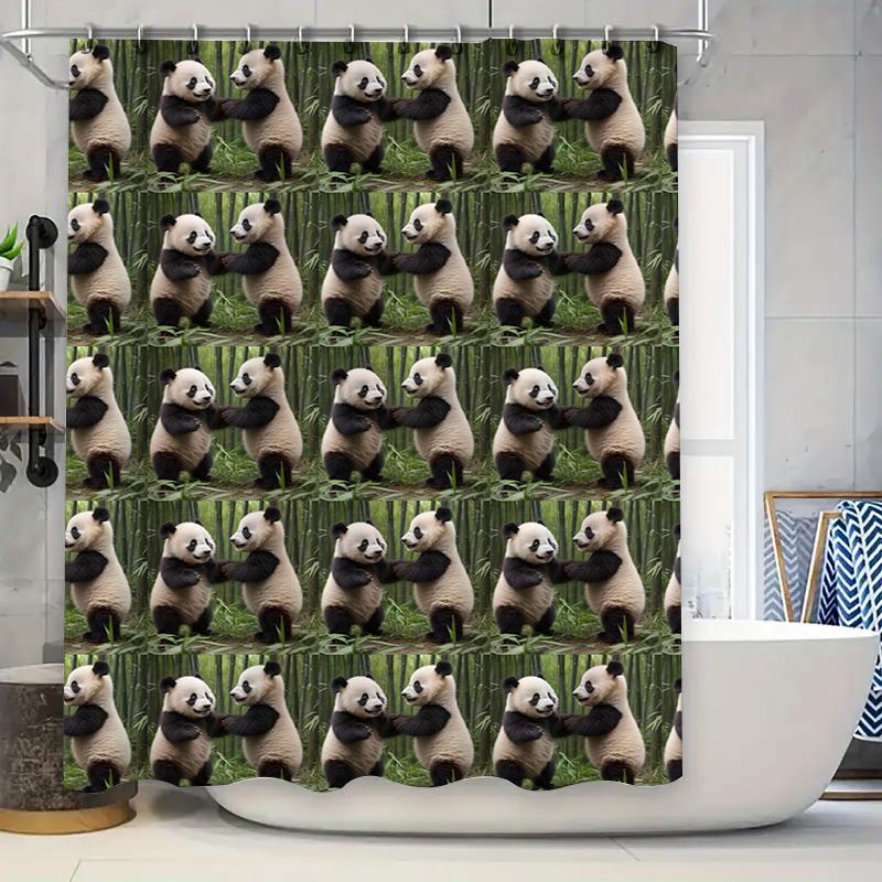 

Decorative Panda Shower Curtain 3D Printed Fabric Waterproof Bath Rug Decor Set for Bathroom Accessories Green Bamboo Theme Gift 90x180cm
