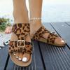 Fashion Ladies Shoes 2025 New Open Toe Women's Slippers Fashion Outdoor Casual Summer Plus Size Leopard Print Belt Buckle Flat Slippers