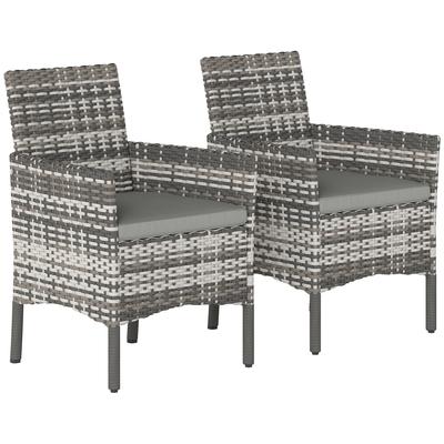 2-Piece Set Garden Chair Poly Rattan Garden Furniture with 2 Armchairs Removable Cushions Steel Frame Grey