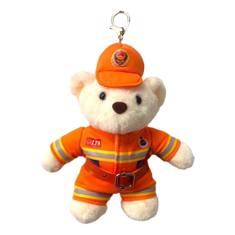 Plush Bear Charm Keychain Lovely Animal Police Backpack Handbag Charm Pendant