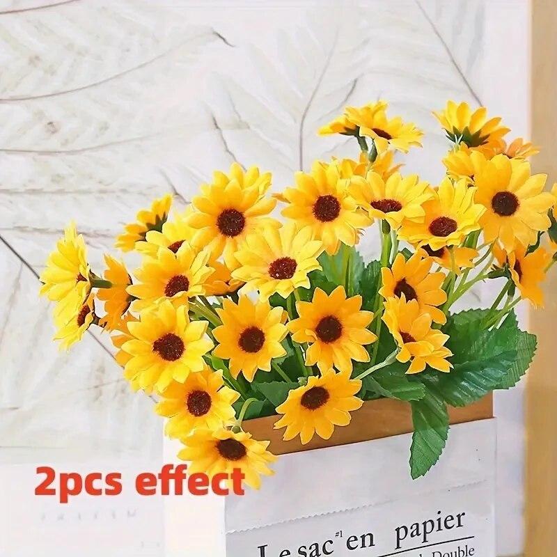 1 Bunch, 24 Sunflower Simulation Flowers, Home Living RoomDecoration Flowers, Party Wedding Decoration Bouquet