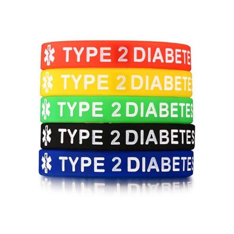HX6F Silicone Medical Wristband Type 1/2 Diabetes Bracelet 5Pcs Unisex Adult Band