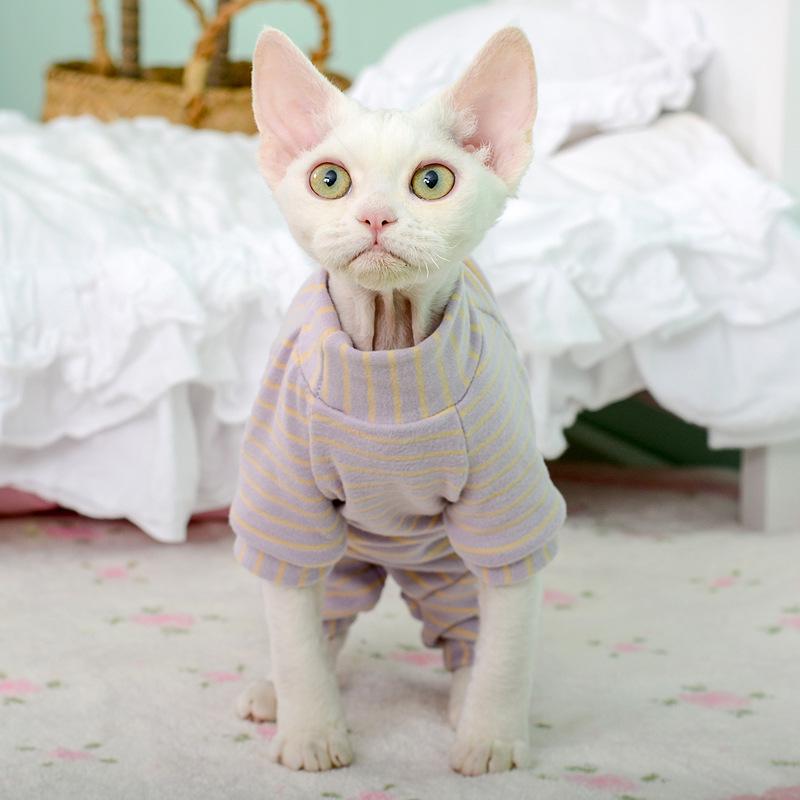 

MOORSPET Elastic Velvet Hoodie for Sphynx & Devon Rex Cats - Four-Legged Belly Protection Layer. L
