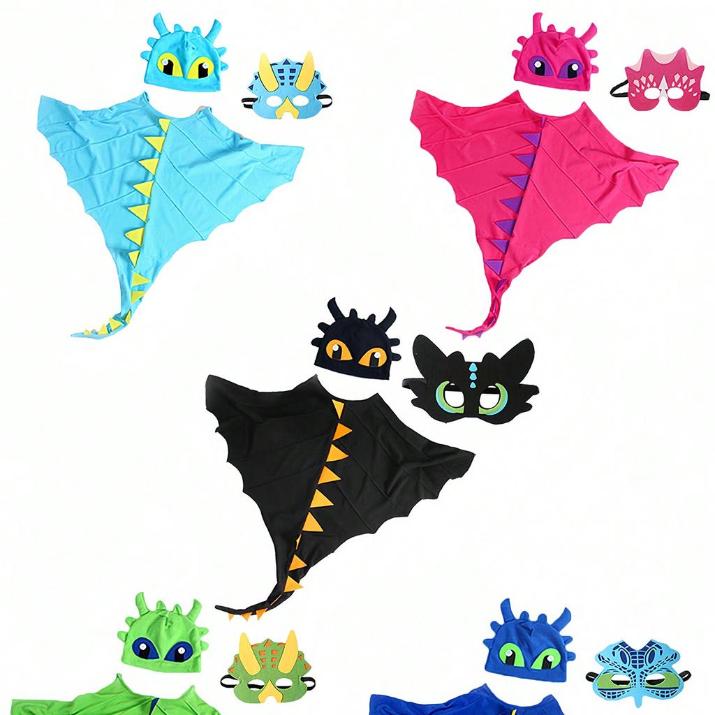 Christmas/Halloween Party Costume Cloak, Hat, Mask Dinosaur Element, Children Festival Performance Shawl Outfit, Holiday Party Cosplay Costume