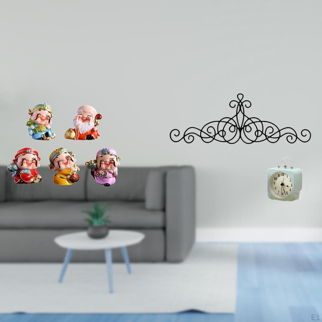 God of Fortune Resin Figurines And Metal Floral Scroll Wall Art Sculpture for Bedroom Patio Indoor