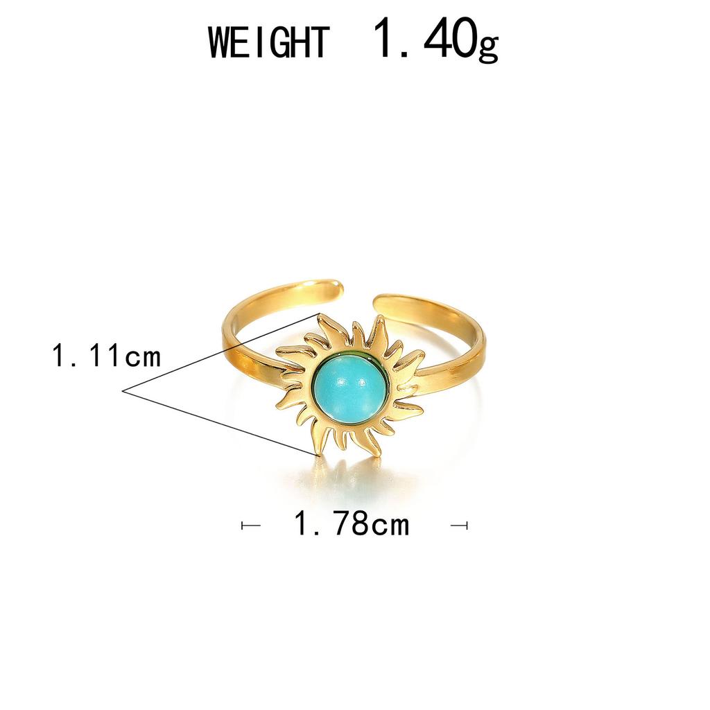 Stainless Steel Ring, Vacuum Plated 18K Gold Turquoise Rudder Sun Opening Bracelet