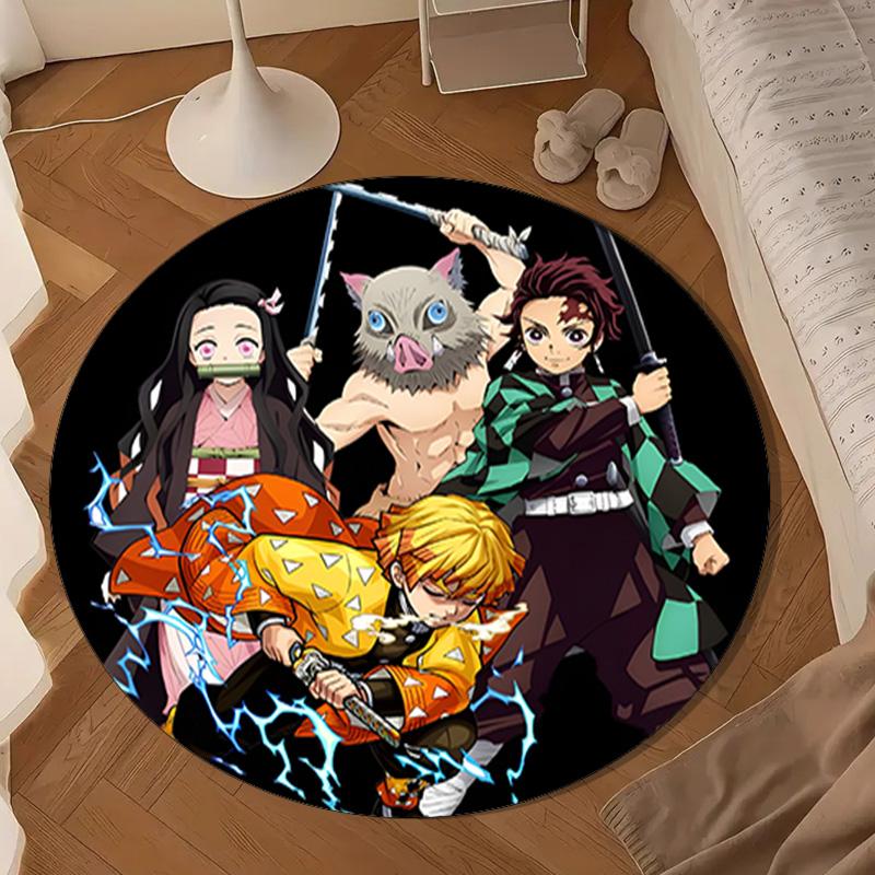Happy Birthday Celebration Demon Round Mat, Anti-slip Circle Carpet Chair Rug For livingroom,Bedroom, Doormat Home Decor Gift Christmas Gifts