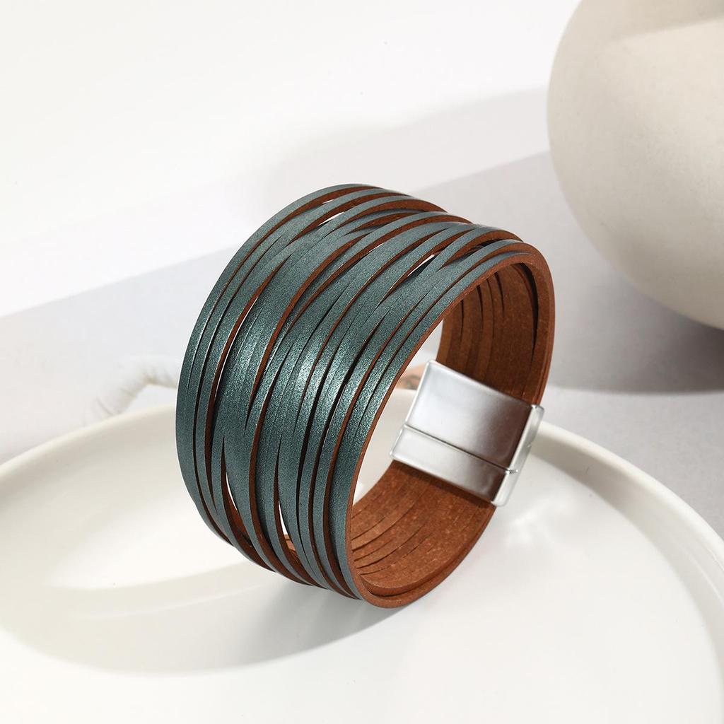 Gradient Multi-Strand Men's and Women's Bracelet with PU Leather Cord and Magnetic Clasp.