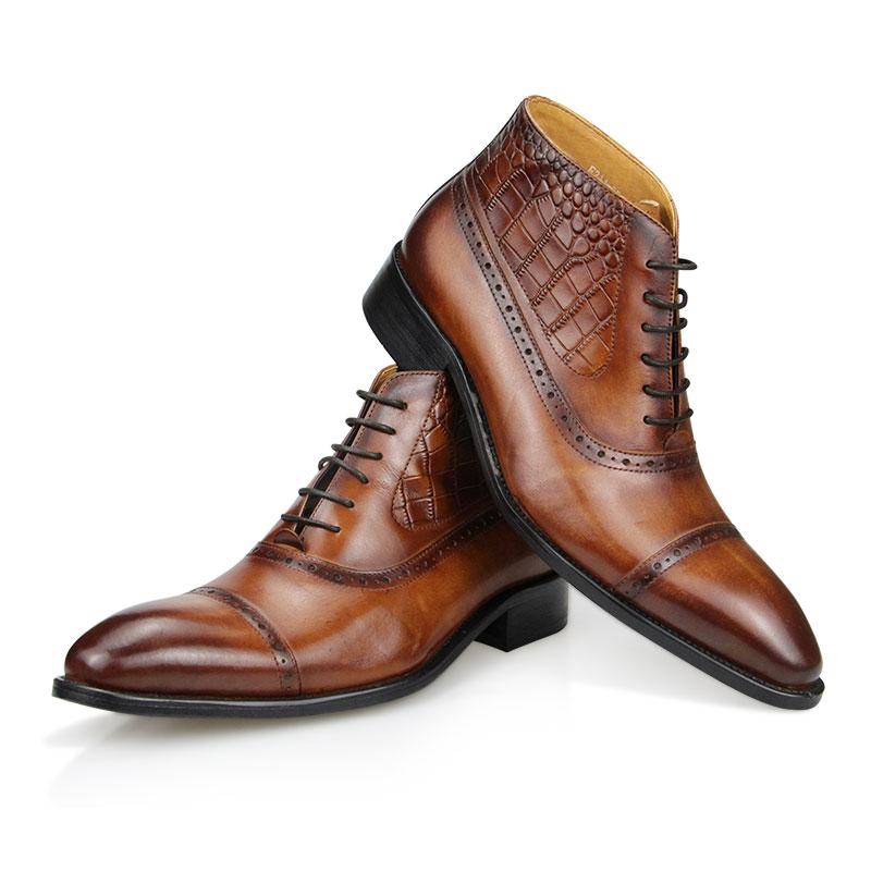 Fashion Luxury Genuine Leather Men Ankle Boot Fashion Wedding Dress Elegant Formal Office Pointed Toe Lace-up Shoe Brogue Adult Boot