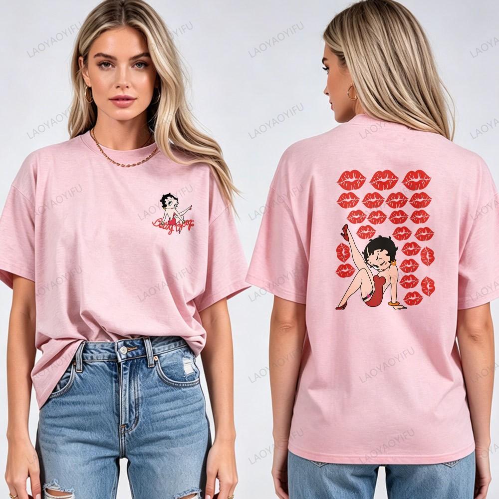 Harajuku Fashion Betty Boop Printed Tee Adults O Neck Short Sleeve Vintage Animation Trendy Casual Streetwear Cotton Women Tops