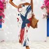 Women Plus Size Red Blue White Star Printed Loose Wide Leg Full Length Casual Pants