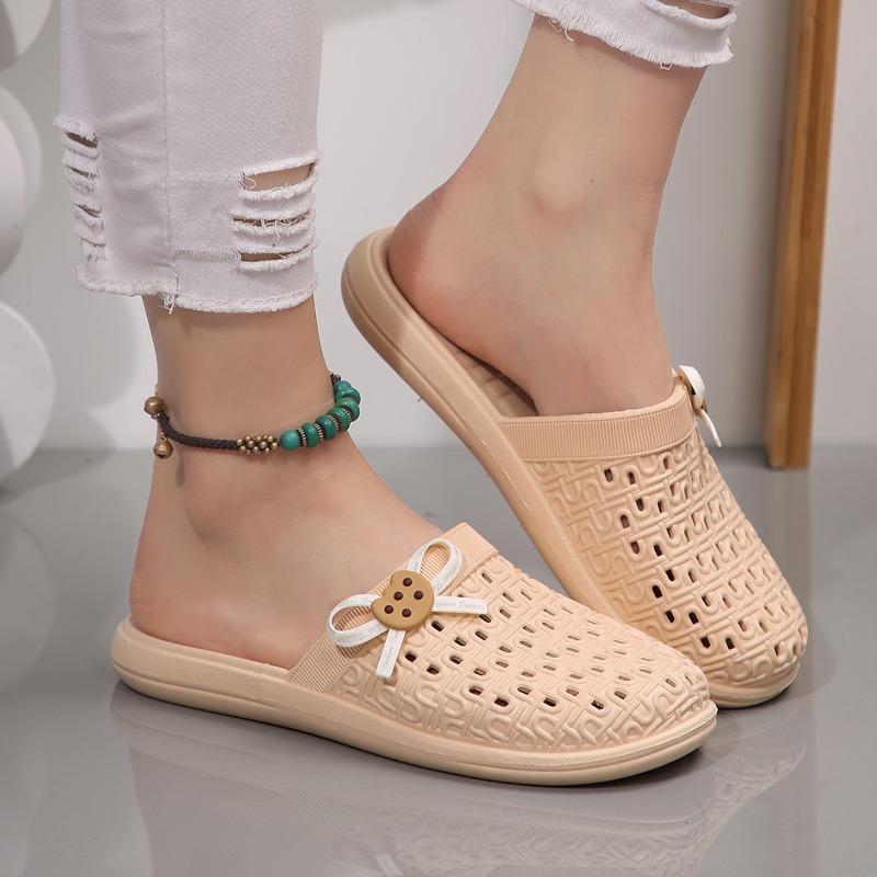 Fashion Baotou Sandals Summer New Round Head Deep Mouth Butterfly Knot Soft Bottom Non-slip Wear-resistant Beach Slippers