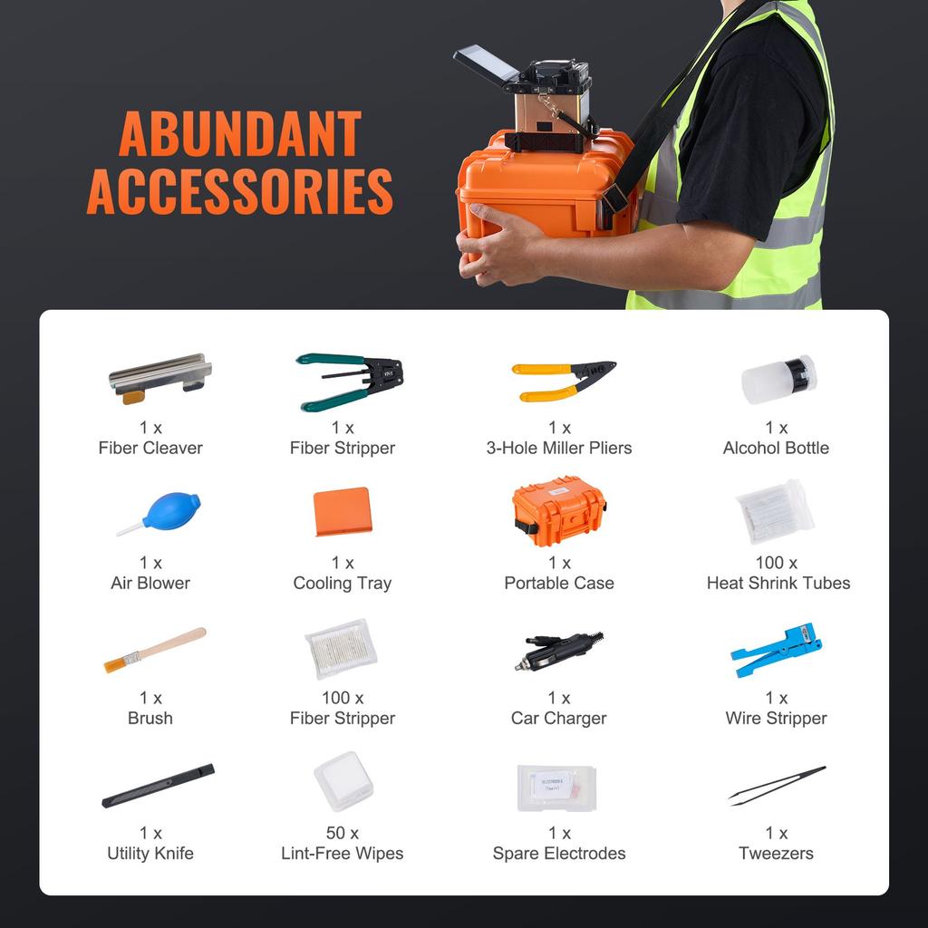 VEVOR Fiber Fusion Splicer 4 Motors, Clad Alignment Fiber Optic Splicer 6s Splicing & 13s Heating