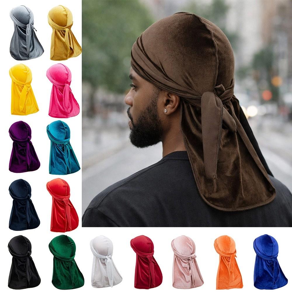 Velvet Durags Caps Long Tail Head Wrap New Pirate Hat  Unisex