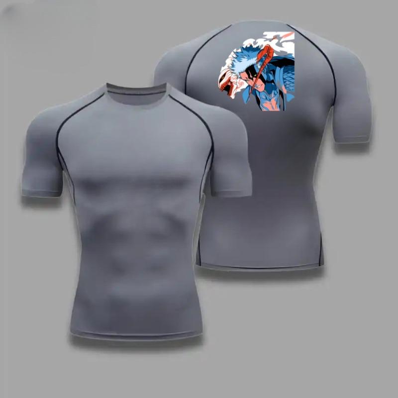 Bleach Men Short Sleeve Compression T-Shirt Breathable Quick-Drying Elasticity Spider Print Running Cycling Gym Workouts Shirts