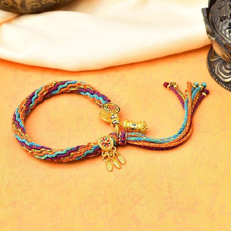 Vibranting Tibetan Handmade Woven Bracelet with Symbolic Patterns Portable Accessory for Festive and Spiritual Event
