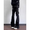 American Retro Y2K Bandage Black Flare Jeans Men Women Slim Fit Casual High Street Denim Pants