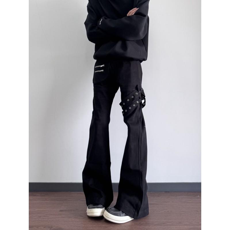 American Retro Y2K Bandage Black Flare Jeans Men Women Slim Fit Casual High Street Denim Pants