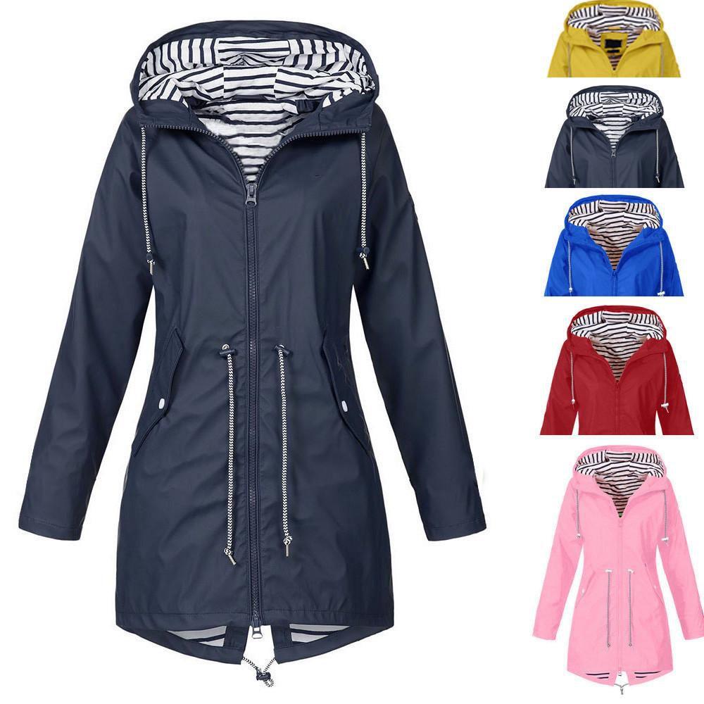Women Waterproof Wind Jacket Coat Raincoat With Stylish Zipper Hoodies For Outdoor Use