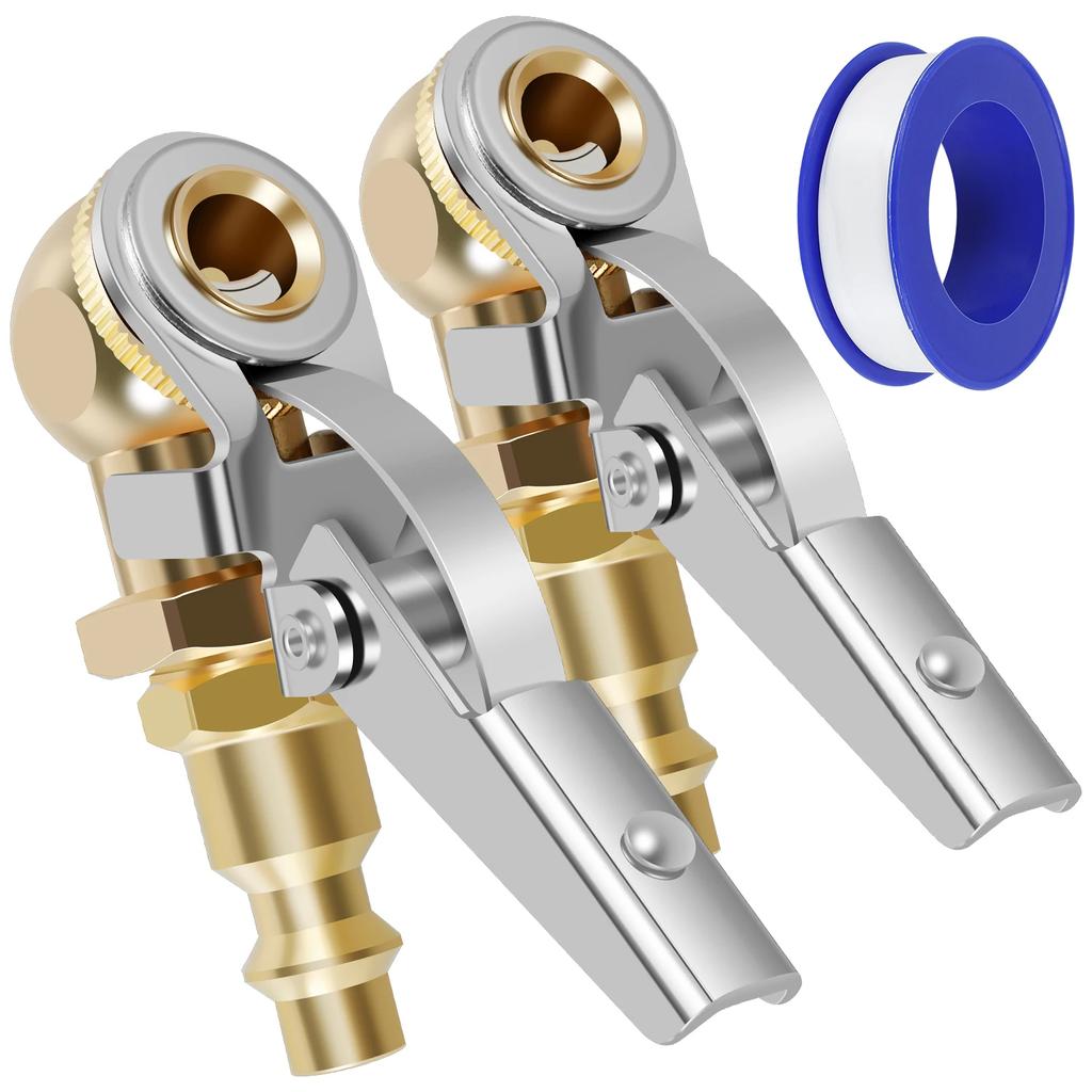 2 Stück Geschlossener Kugel Reifenfüller 1/4 Zoll FNPT Robuster Metallclip Verriegelnder Luftfüller 250 PSI Max Luftkompressor Zubehör