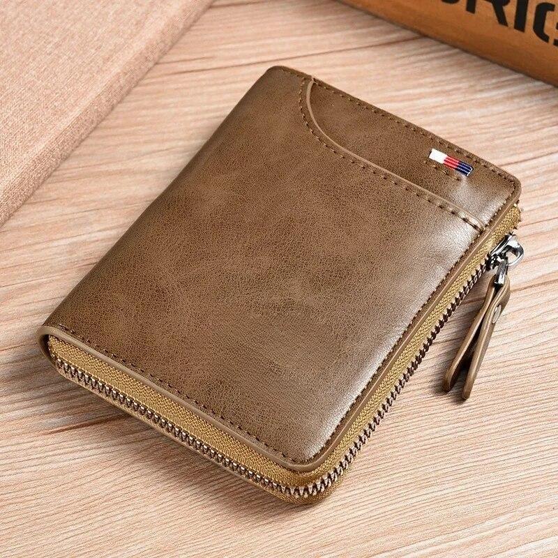 Leather Mens Wallet Business Card Holder Zipper Purse Luxury Wallets for Men RFID Protection Purses