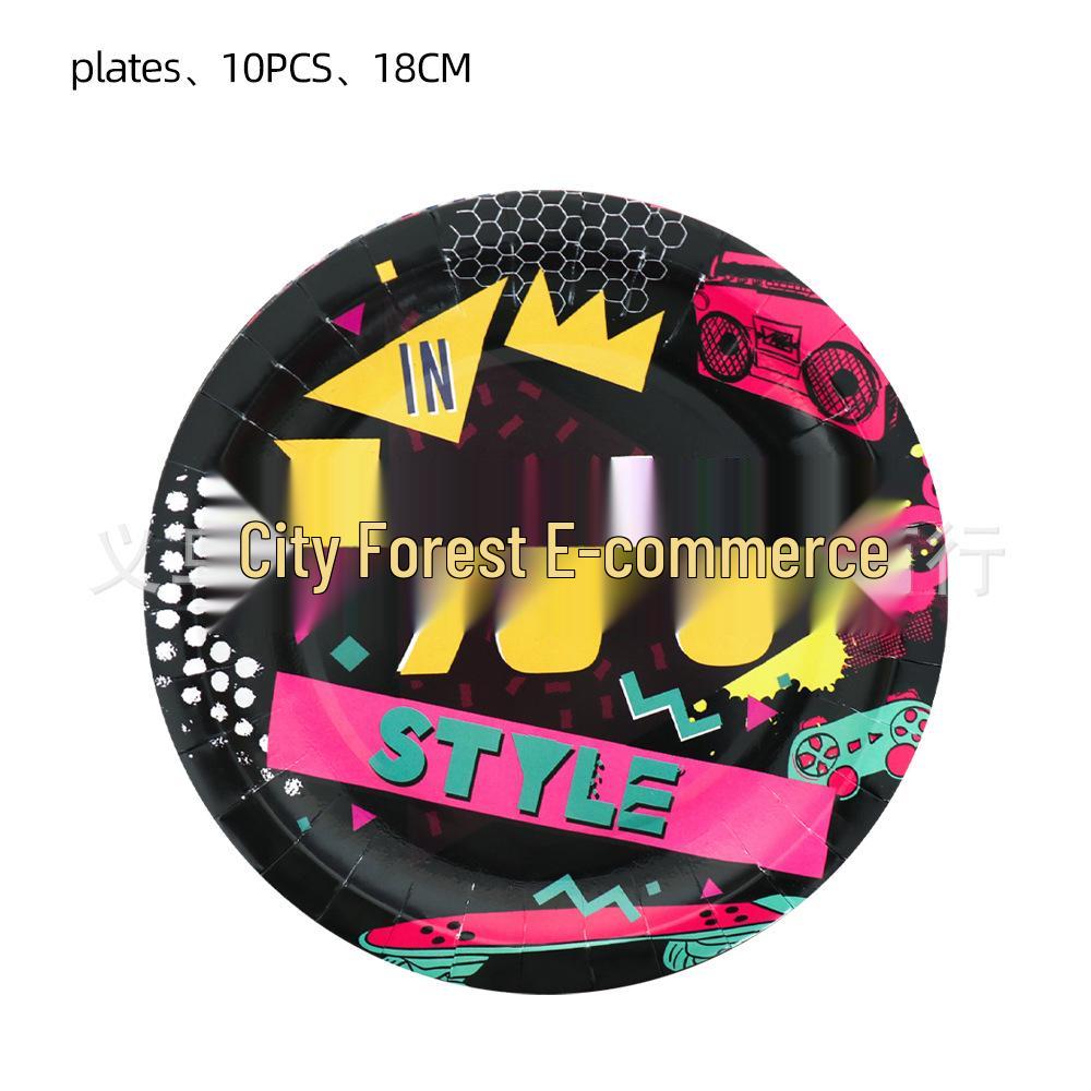 90s Hip Hop Birthday Party Tableware Set: Plates, Cups, Napkins, Tablecloth