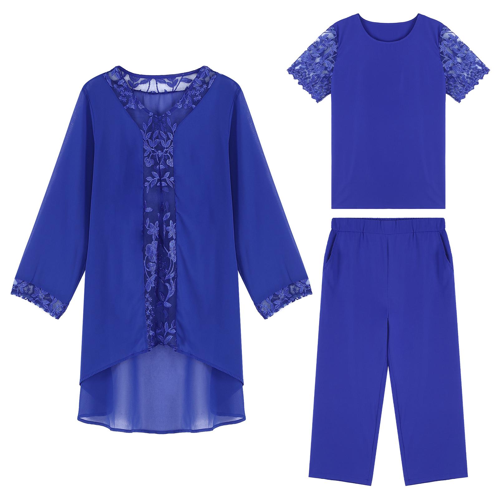 

Жіноче вбрання Весільний брючний костюм для гостей із 3 предметів Комплекти суконь матері нареченої Вечірня сукня для повернення додому XXL синій