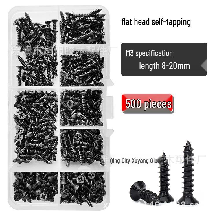 Box of 500 Black Phillips Countersunk Flat Head Self-tapping M3 Screws