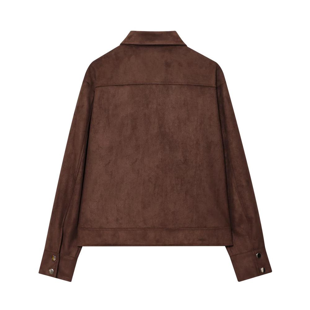 Autumn new women's clothing European and American style fashion simple and versatile suede texture long-sleeved jacket