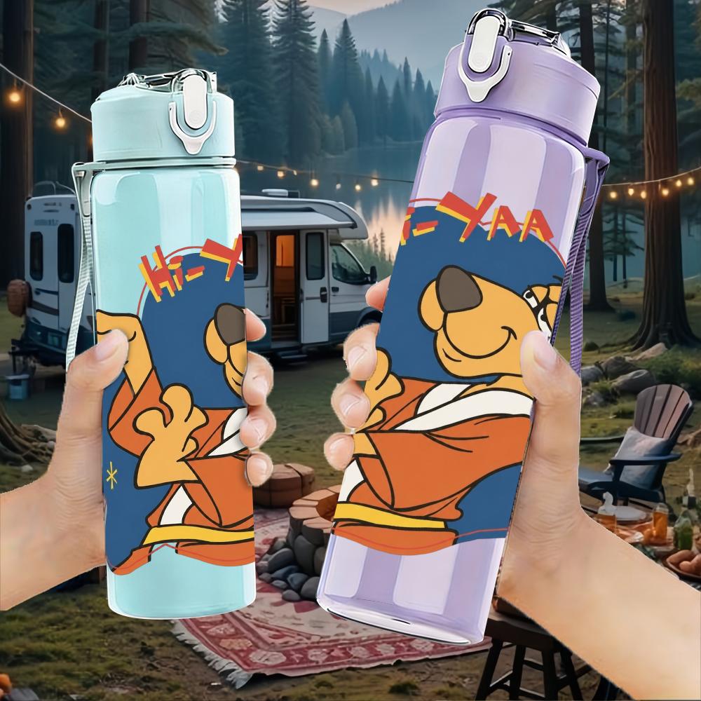 1PC Retro Bear Cartoon Character Print 750ml Portable Sports Water Bottle Leakproof Travel Gym Drink Cup