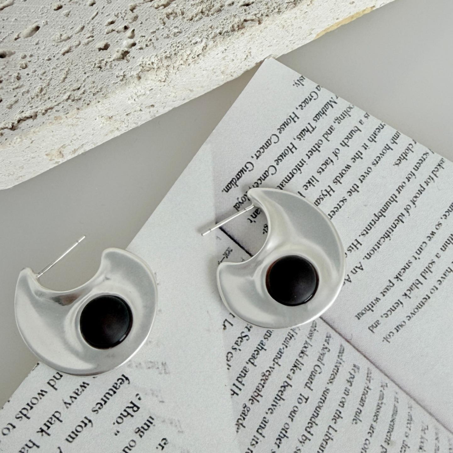 Серьги Kindling Design 2025 Trendy Crescent Earrings - матовое серебро, шикарный китайский стиль  светлый люкс .