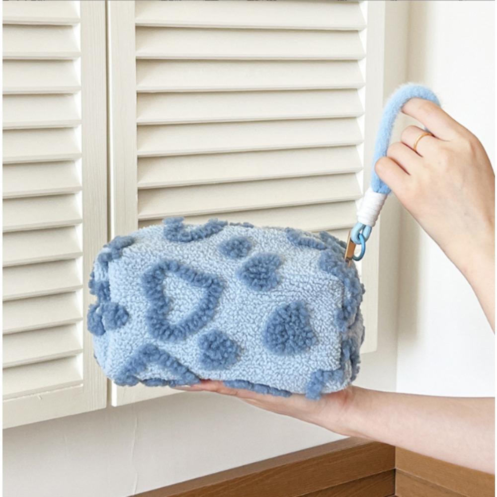 Plush Makeup Bags with Handle Soft Travel Cosmetic Storage Bag Portable Love Print Organizer Pencil Case Cute Clutch Pouch