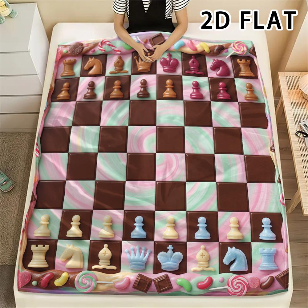 1Pc Chess Print Flannel Blanket,High quality Comfortable for All Seasons,Home Decor,Warmth and Comfort,Perfect for Christmas Gifts