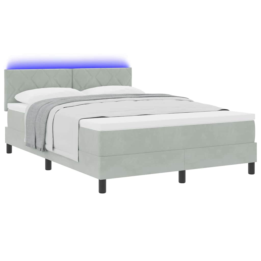 LED Upholstered Bed with Headboard Light Gray 160 X 200 Cm Velvet