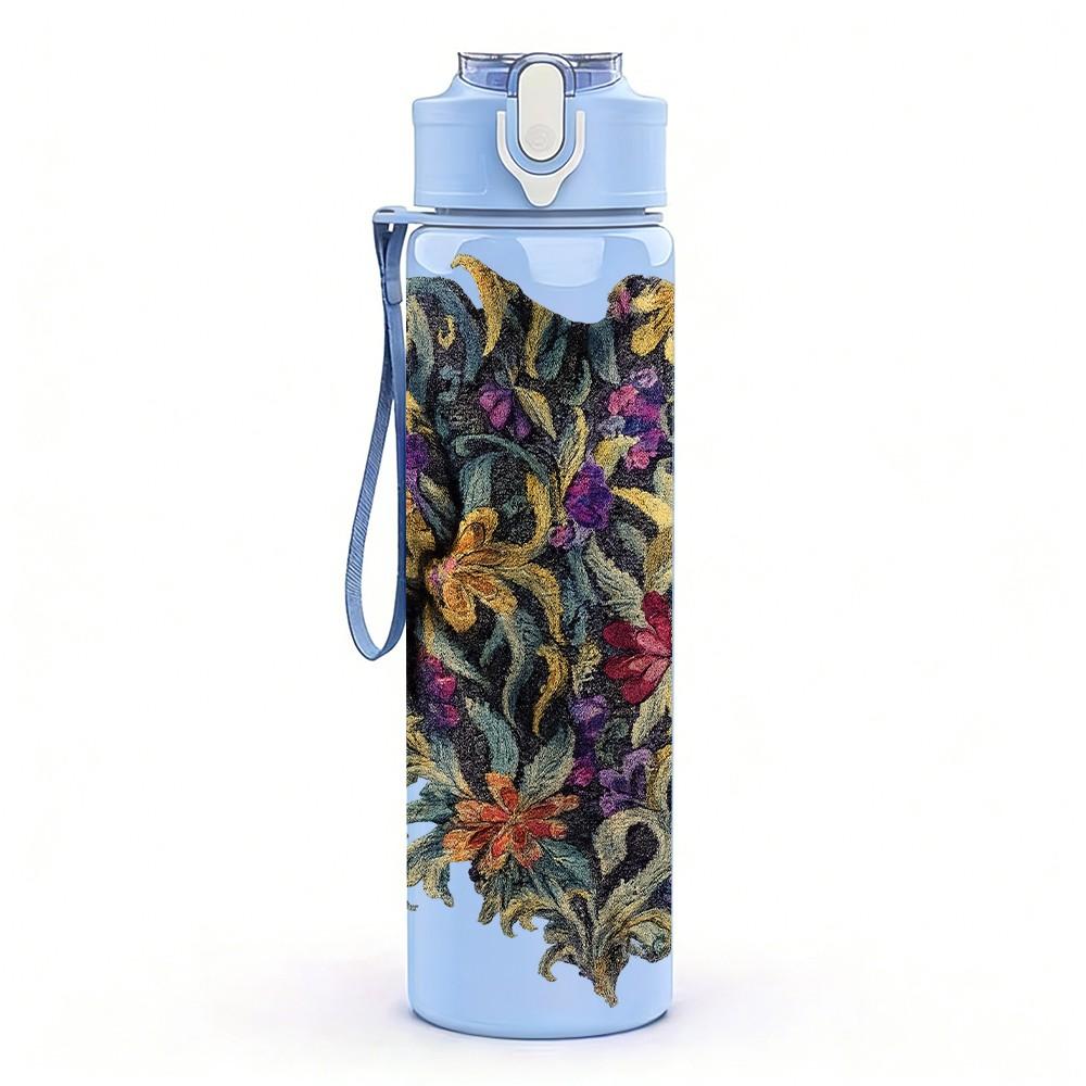 1PC Bohemian Tapestry Fabric Print 750ml Color Plastic Sports Water Bottle Leakproof Flip Straw Lid Suitable for Sports Office Home Use