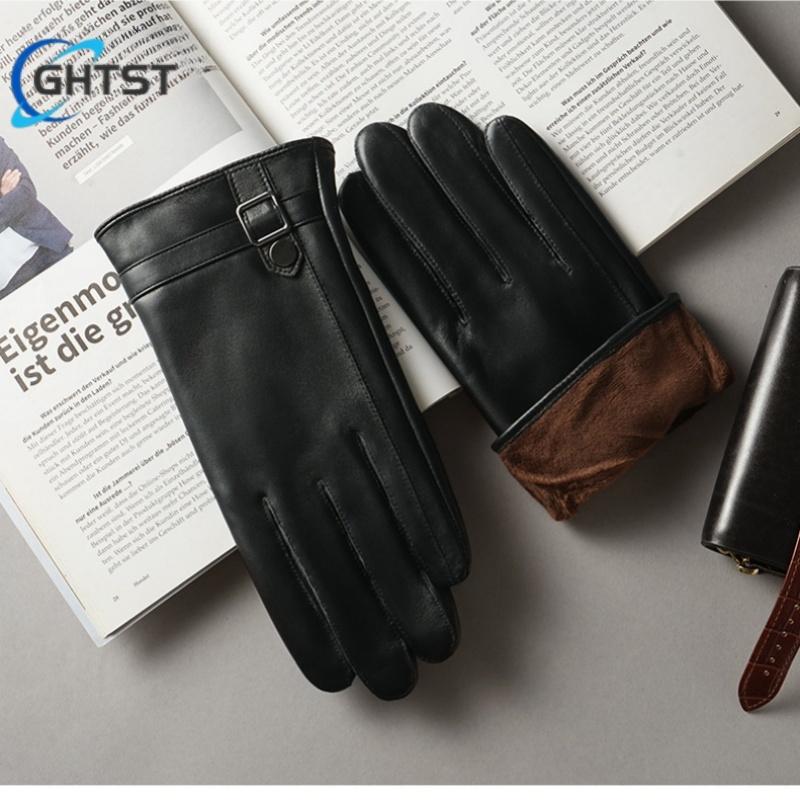 New Genuine Leather Sheepskin Winter Men's Gloves Warm Fleece Driving Cycling Touch Screen Gloves Best Gift For Men