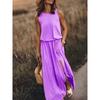 round-Neck Sleeveless Split Dress Loose Solid Color Round Neck Sleeveless Fork Dress