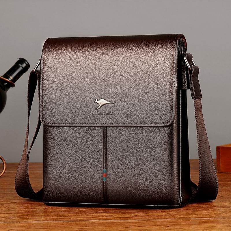 Men's Bag Texture Men's Shoulder Bag Casual Crossbody Bag Flip Bag Vertical Leather Bag Backpack Business Style
